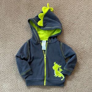 Fleece Hooded Sweatshirt w/Dragon, Carters, Boys size 9M, Grey and Lime Green
